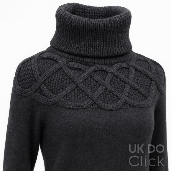 INC Petite Luxury Silk Angora Blend Turtleneck Sweater Gray Cable Knit - Picture 5 of 13